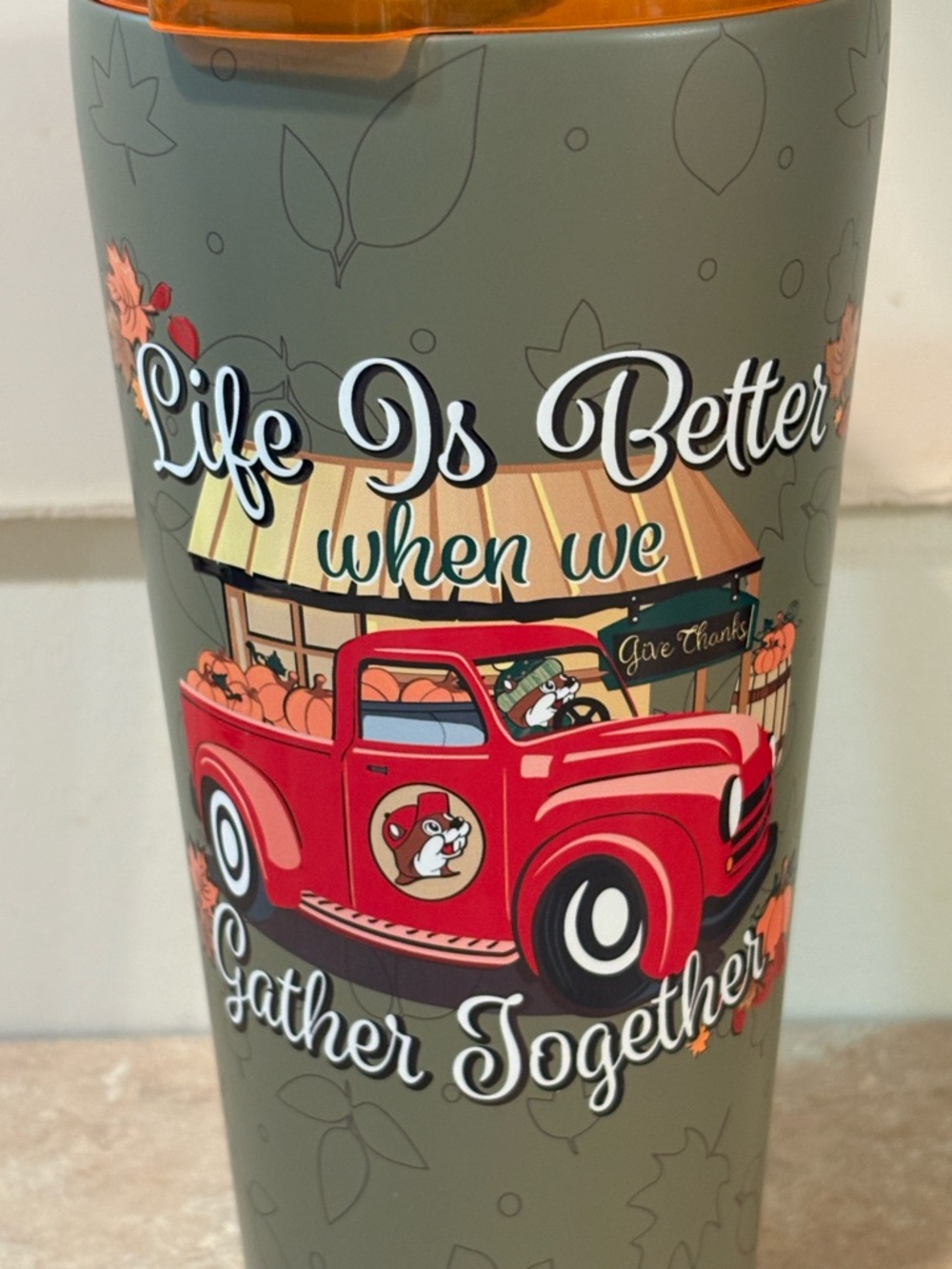 Buc-ee's stainless steel tumbler Thanksgiving‎ "Gather Together" Fall Truck